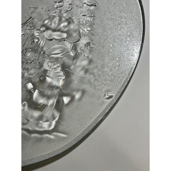 Clear Glass Vintage Christmas Plate Platter With Snowman & Tree Design - Picture 8 of 9